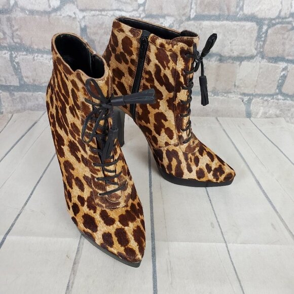 Steve Madden Sesto Leather Leopard Print Stiletto Ankle Bootie 7 1/2 - Picture 4 of 15